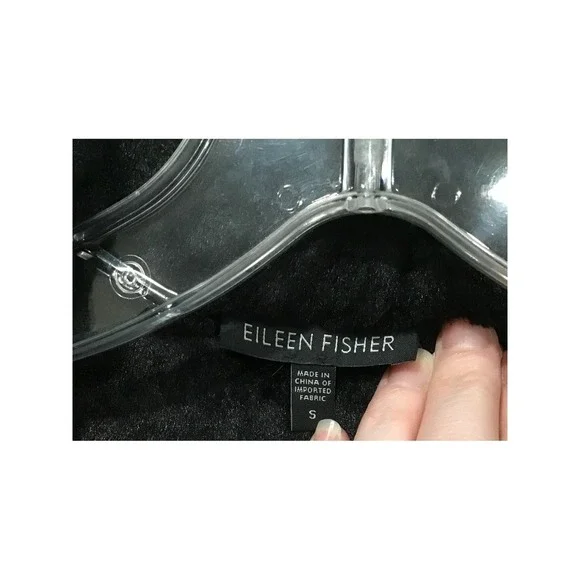 Eileen Fisher Bonded Fleece Funnel Neck Jacket Coat Black S Minimalist Chic Luxe